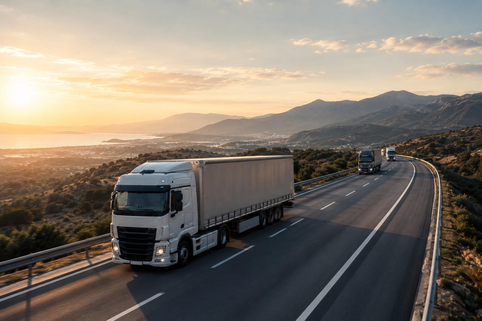 Freight trucks travelling on a European highway